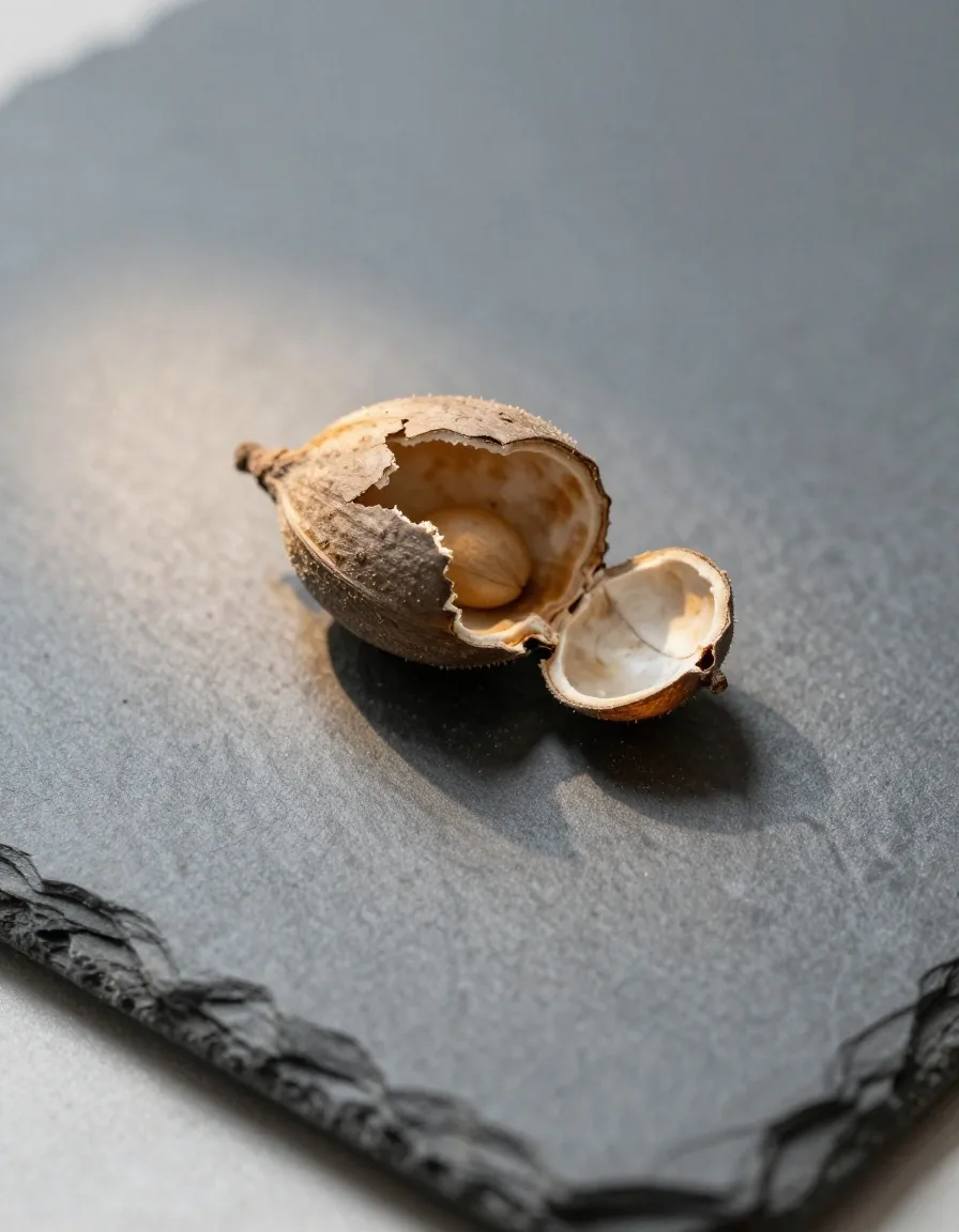 Macro shot of a single botanical ingredient on a matte surface
